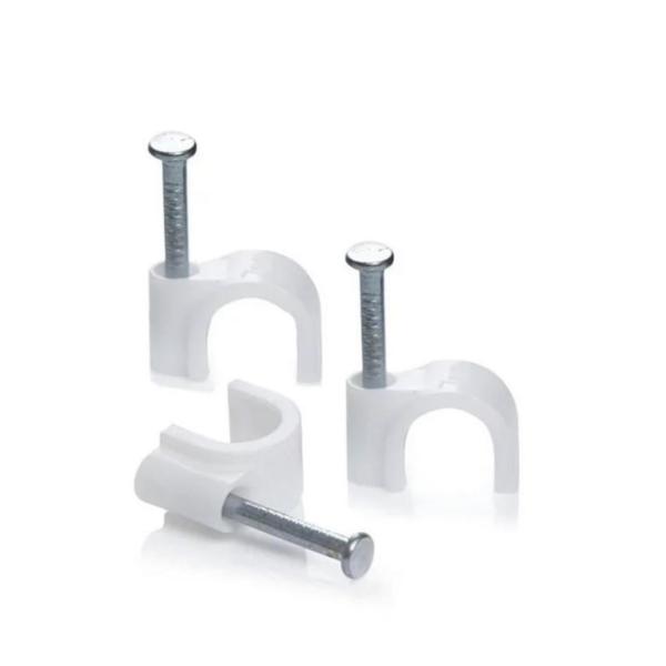 United Electrical 8mm Round Cable Clips – White (100-Pack) | Durable Cable Fasteners with Zinc-Plated Nails