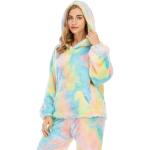 2-Piece Wearable Blanket Hoodie Set Oversized Fleece Tie-Dye Hooded Sweatshirt and Lounge Pants One Size Fits All Pastel Rainbow