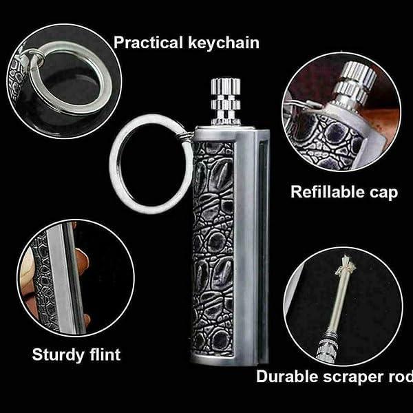 Camping Waterproof Portable Fire Starter Metal Match Stick Keychain Survival Tool Permanent Flint Match Reusable Windproof Emergency Lighter for Hiking Backpacking Outdoor Black