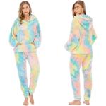 2-Piece Wearable Blanket Hoodie Set Oversized Fleece Tie-Dye Hooded Sweatshirt and Lounge Pants One Size Fits All Pastel Rainbow