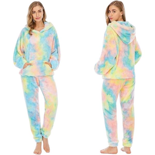 2-Piece Wearable Blanket Hoodie Set Oversized Fleece Tie-Dye Hooded Sweatshirt and Lounge Pants One Size Fits All Pastel Rainbow