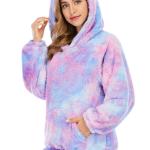 2-Piece Wearable Blanket Hoodie Set Oversized Fleece Tie-Dye Hooded Sweatshirt and Lounge Pants Loungewear Cozy One Size Fits All