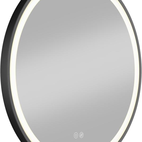 60 Round LED Bathroom Mirror with Black Frame Touch Sensor Control Wall-Mounted Lighted Vanity Mirror Matte Black 60cm