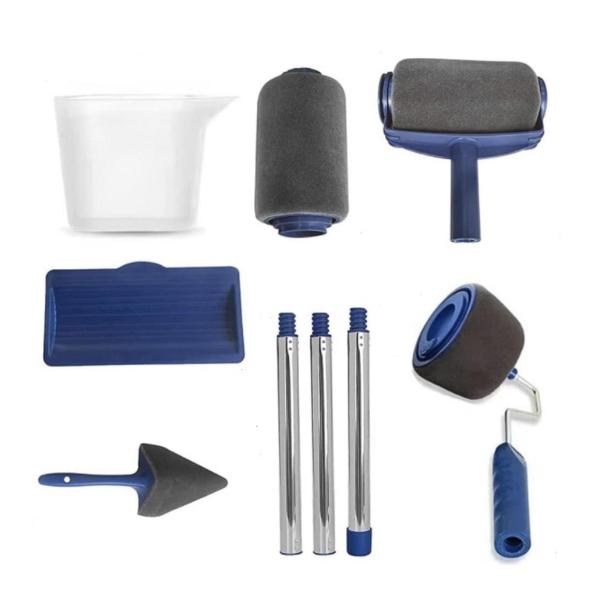 008 Paint Roller Brush Set – No-Drip Refillable Roller & Edger Kit with Telescopic Poles for Paint Projects