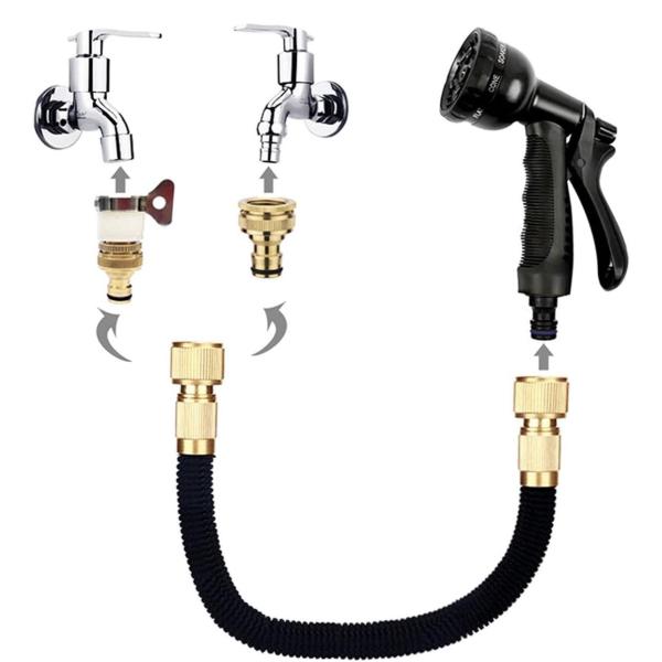 15M Expandable Garden Hose Pipe – Flexible Magic Hose with 7-Function Spray Nozzle, Anti-Kink, Lightweight & Durable